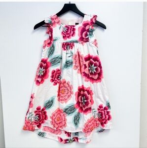 Tea Collection | Floral A-Line Lined Dress Ruffle Sleeves White Pink | 8 Girls